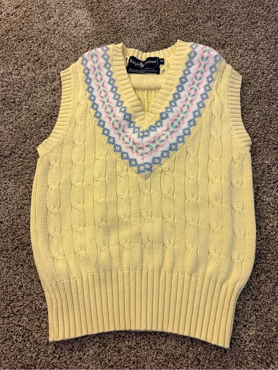 Ralph Lauren Sweaters - Ralph Lauren Pastel Yellow Cable-Knit V-Neck Sweater Vest vintage
